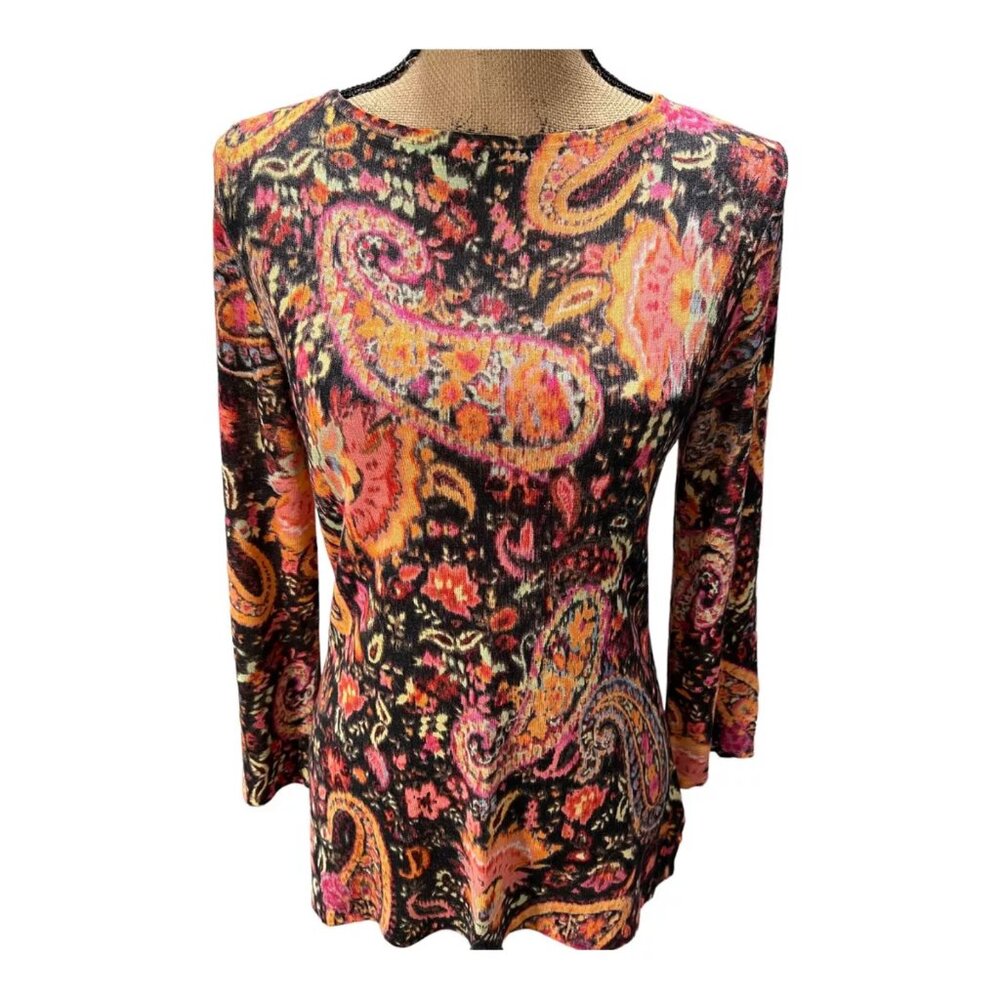 RALPH LAUREN Women's Silk Knit Paisley Tunic Sweater 3/4 sleeve Lightweight